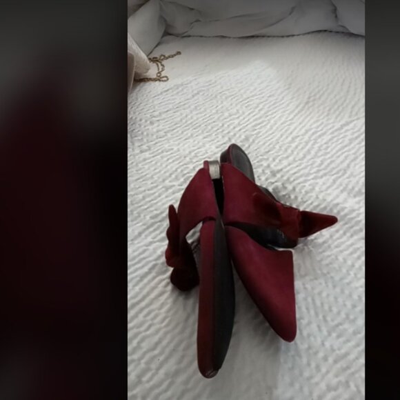 Jeffrey Campbell Charlin Pointed Toe Bow Accent Mules Burgundy Suede Sz 10M - Picture 8 of 8